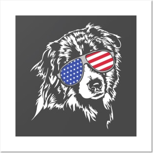 Australian Shepherd Aussie American Flag sunglasses Posters and Art